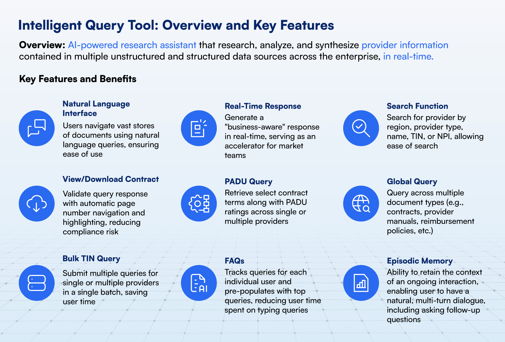 Intelligent Query Tool: Overview and Key features